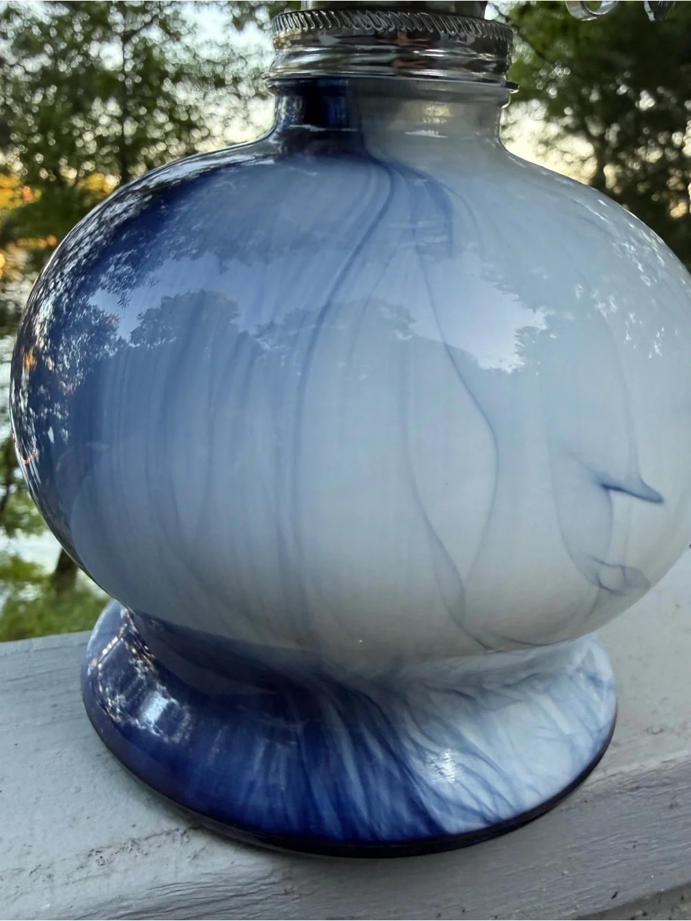 Blue Swirl Hurricane Kerosene Oil Lamp Glass Marbled Prairie CottageCo Homestead